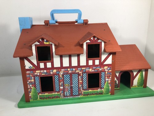 Vtg 1986 Fisher Price Little People Brown TUDOR HOUSE 952 House Only Doorbell - Picture 4 of 9