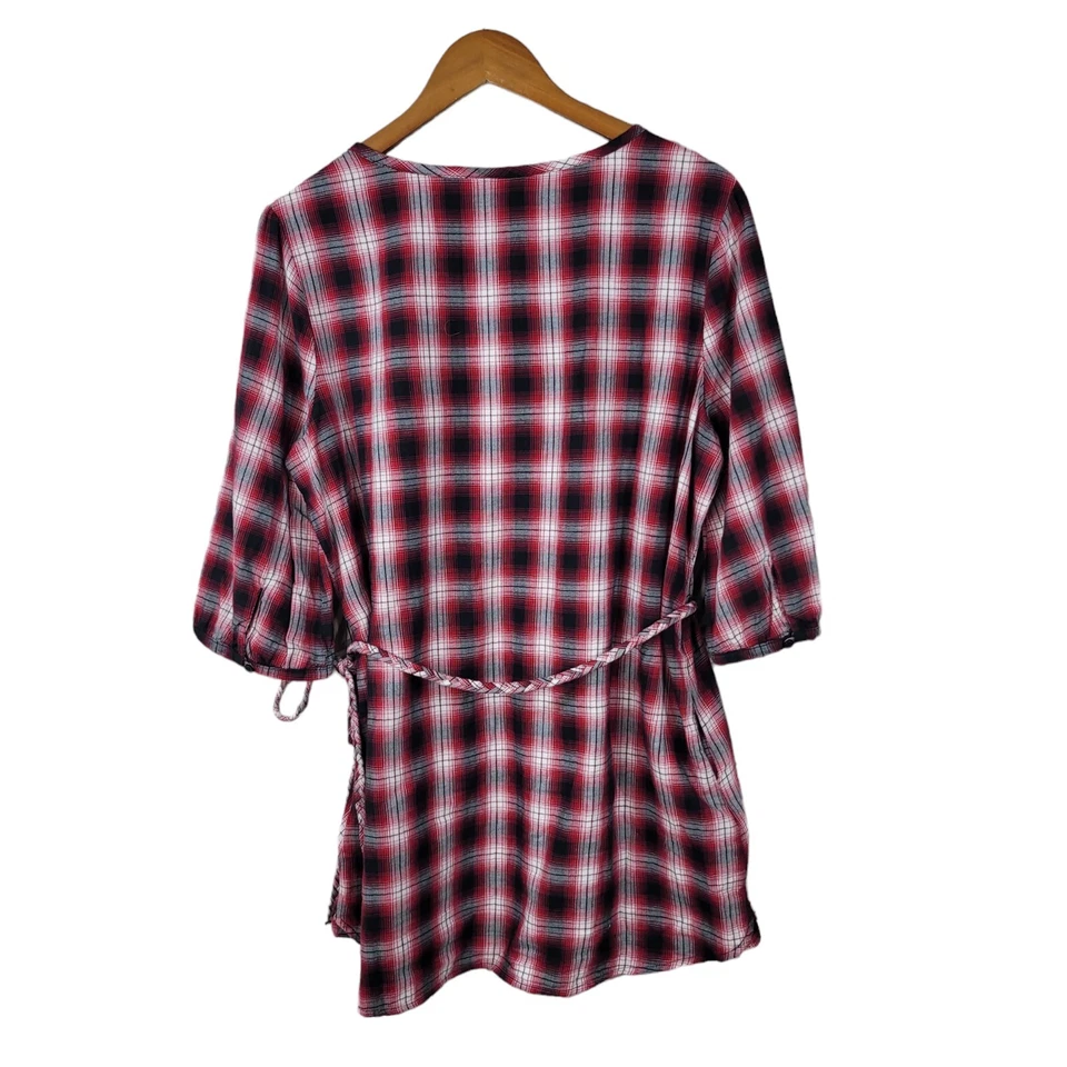 Túnica Mossimo tamanho XXL vermelho cinza piquenique xadrez bolsos de renda cowgirl faroeste - Imagem 4 de 4