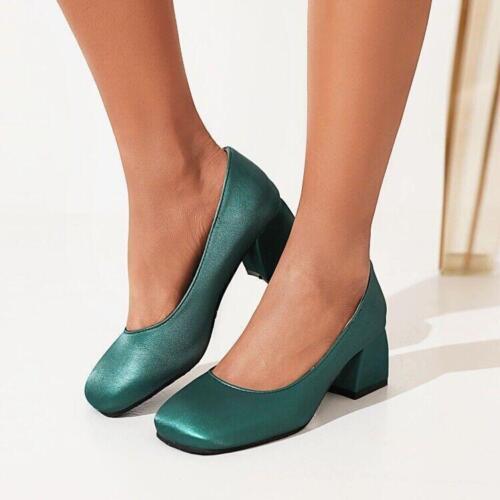 Women's Square Toe Date Dress Slip On Pump Shoes Low Block Heel Plus Size 4-13 - Afbeelding 1 van 20