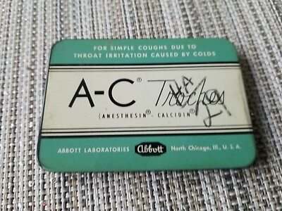 1958 NOS Vtg Abbott Laboratories A-C troches lozenges remedy for cough Tin