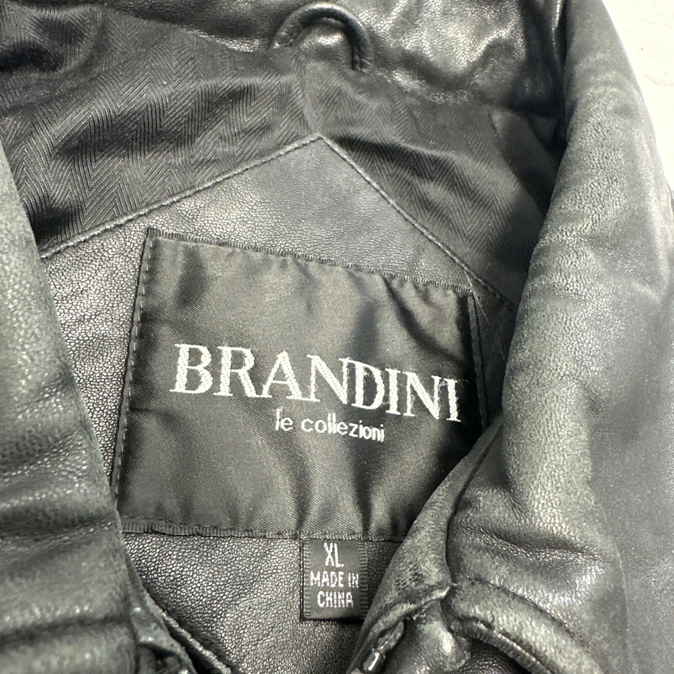 Chaqueta de bombardero negra de cuero suave Brandini para hombre forro acolchado cremallera completa talla XL Foto 4 de 4