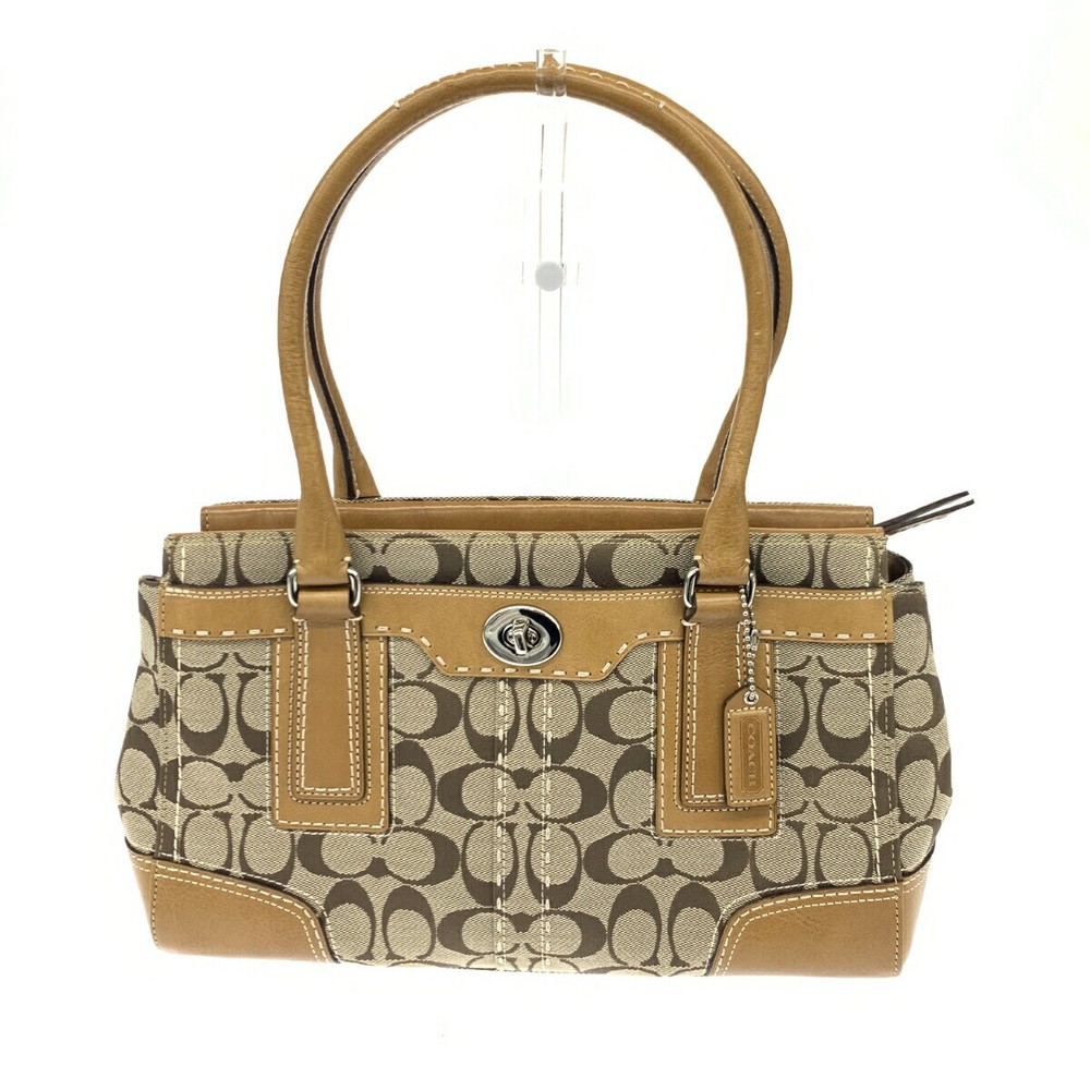 Coach Hamptons Tote Bag Good Condition 11589 Beige Canvas Signature