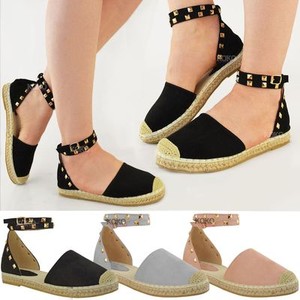 Womens Ladies Studded Espadrilles Flats 