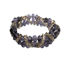 Elegant Purple Faceted Rhinestone Beaded ZigZag Pattern 6.5" Stretch Bracelet