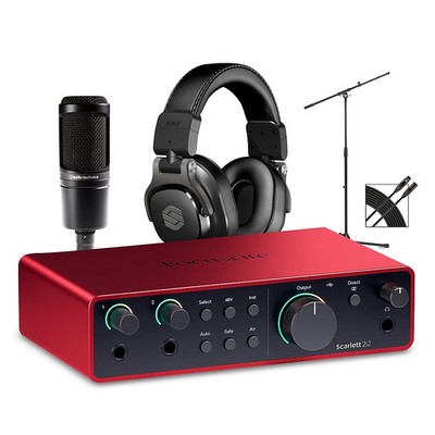 Focusrite Scarlett 2i2 Gen 4  AT MicSterling HeadphoneStandCable Package