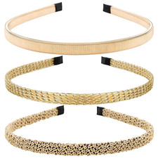 3 Pack Fashion Gold Thin Headbands, Metal Hair Bands for Women's Hair Accessorie