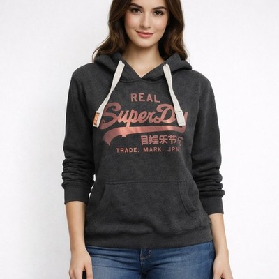 Superdy Woman Grey Hoodie M 12 Pink Glitter Cotton Mix Long sleeve Jumper Top