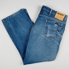 Vintage Roebucks USA Made Faded Blue Jeans 42x32 Straight Leg Denim