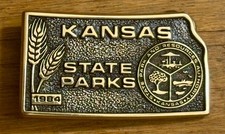 Kansas State Parks Belt Buckle 1984 Vintage KS Outdoors 4 of 1000