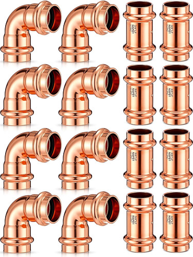 16 Pcs 3/4 Inch Copper Pipe Press Fittings, 90 Degree Elbow Coupling Zero Lead,