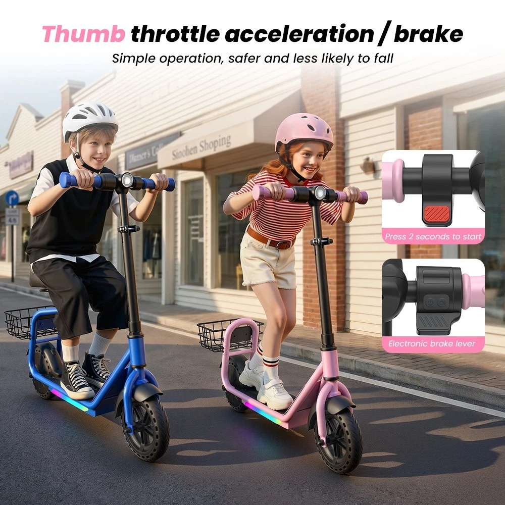 iK7 Elektroroller 2in1 250W 20km/h Kinder E-Scooter mit abnehmbarem Sitz & Korb - Bild 11 von 23