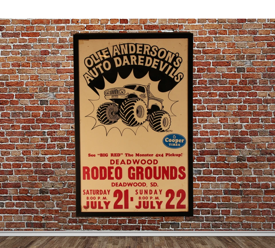 Pôster emoldurado anos 80 Olie Anderson's Auto Daredevils 14X22! Monster Truck Thrill - Imagem 2 de 4