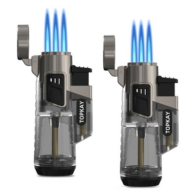TOPKAY Cigar Lighters Triple Jet Flame Torch 2 Count (Pack of 1), Black 