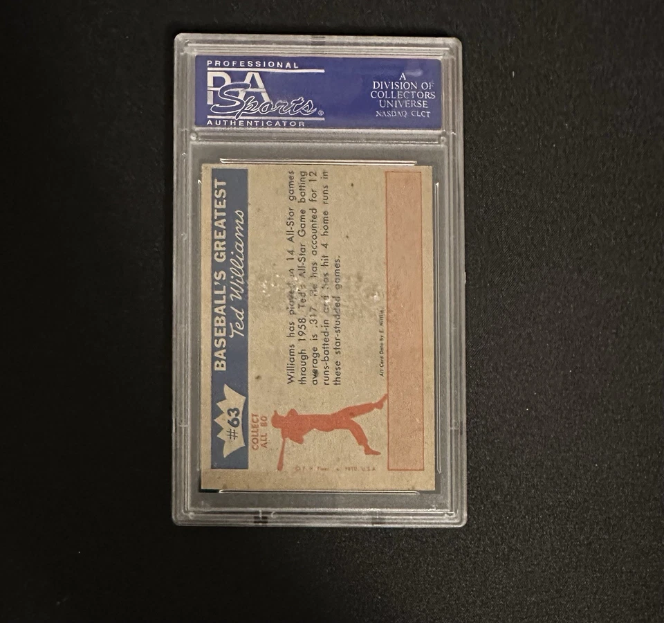 1959 Fleer Ted Williams - Ted’s All Star Record #63 - PSA 8 NM-MT - Image 2 of 2