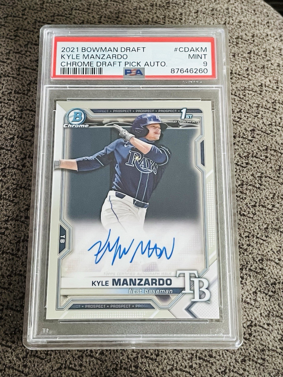 2021 1st Bowman Chrome Draft Kyle Manzardo 1st Rookie Auto PSA 9 Mint Guardians
