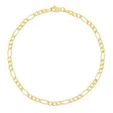 10K Yellow Gold 3.5mm Figaro Chain Bracelet or Anklet Mens Women 7" 8" 9"