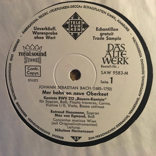 Johann Sebastian Bach, Concentus Musicus Wien, Nikolaus Harnoncourt, Bauern-Kant