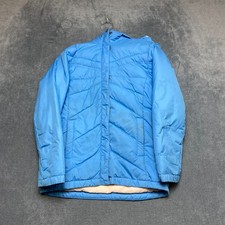 Columbia Convert Puffer Jacket Boys 10-12 Aqua Blue Quilted Hooded Full Zip Snap