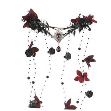 Fairy Flower Crown Headpiece - Floral Elf Crown Woodland Flower Black-red
