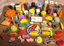 75 PIECES OF VINTAGE 1970s, 80s 90s MINI DOLLHOUSE FOOD, COOKWARE TABLEWARE