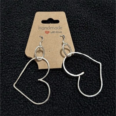 Handmade with love Silver Heart Dangle Drop Earrings No Stone for Women