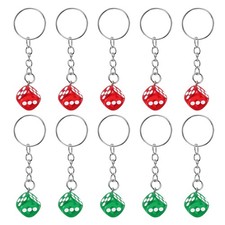 10Pcs Resin Lucky Dice Keychain Charm Keyrings with Pendants, Red/Green