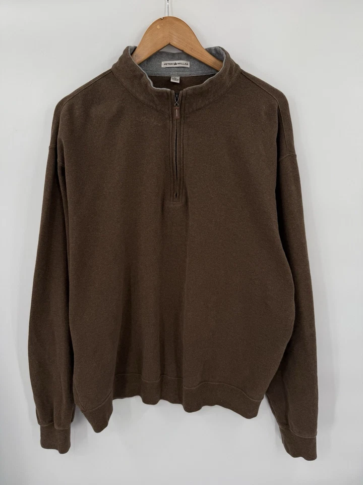 Suéter Pullover Peter Millar Para Hombre 1/4 Cremallera Golf Marrón Talla XL Preppy Foto 2 de 4