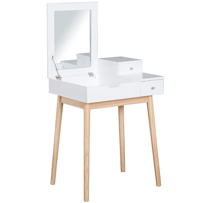 Schminktisch Klappspiegel 2 Schubladen MDF mit Kieferbeinen weiß 60x50x85,5cm.