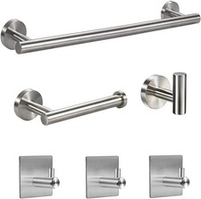 Bathroom Hardware Set 6 Pcs Toilet Paper Holder Towel Bar Hooks Matte 16" USA
