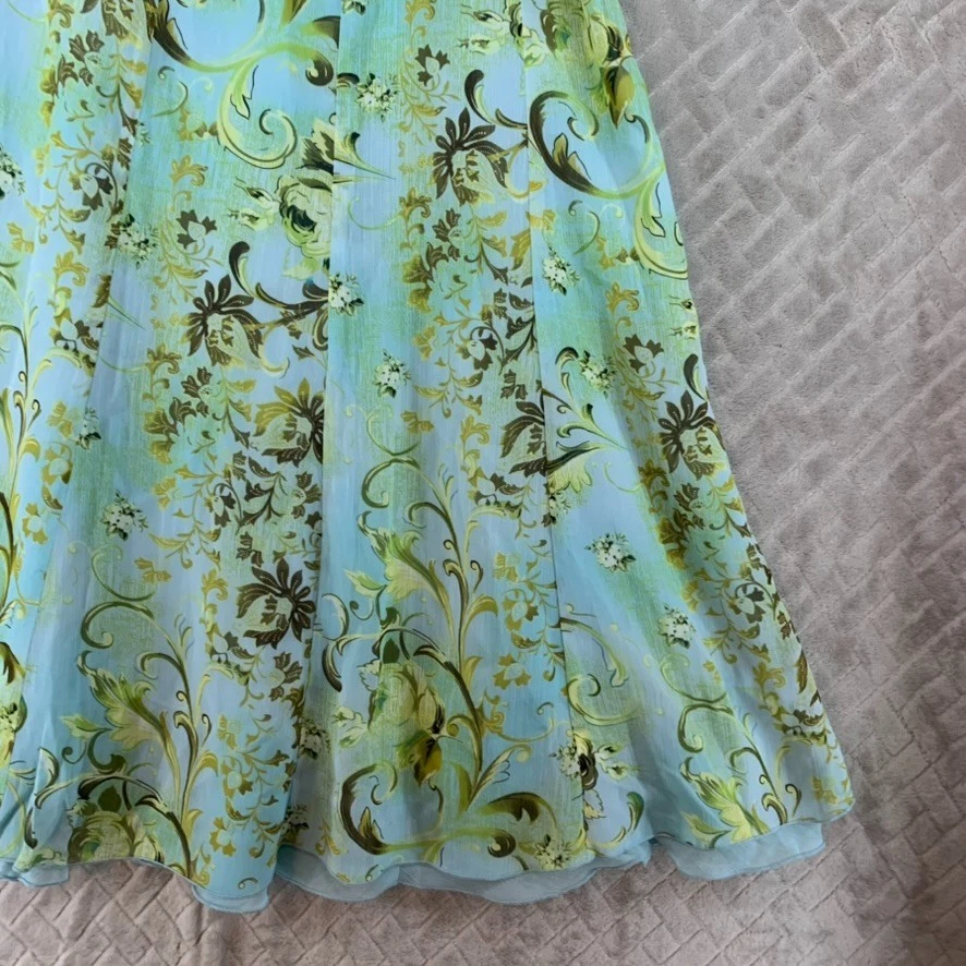 Versailles Mujer 10 Falda Azul Gasa Larga Midi Línea A Verde Floral Forrada Foto 4 de 4