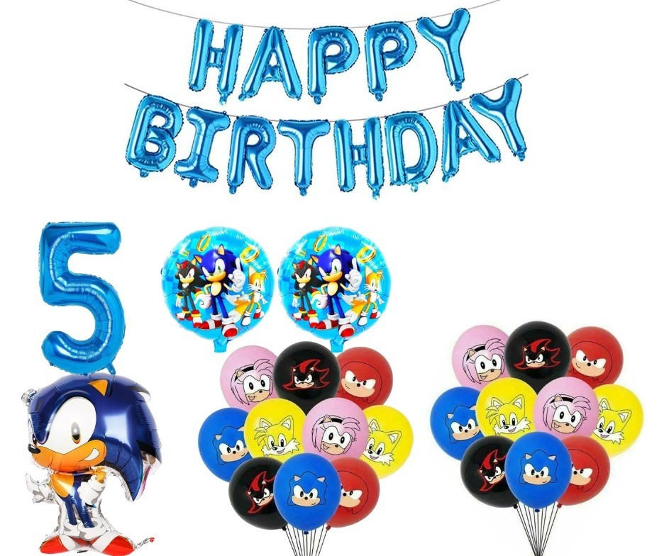 Globos SONIC 5º Cumpleaños Fiesta Niños Decoración Edad 5 Globo Niñas Azul Niños