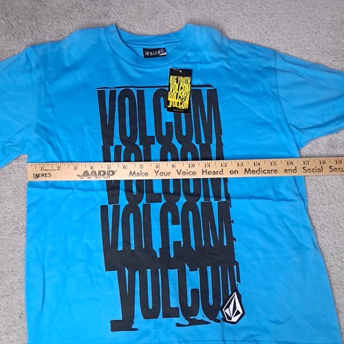 Vintage Y2K Volcom T-shirt Youth Small Blue "Sloppy Slack SS" Big Spellout Logo - Picture 11 of 11