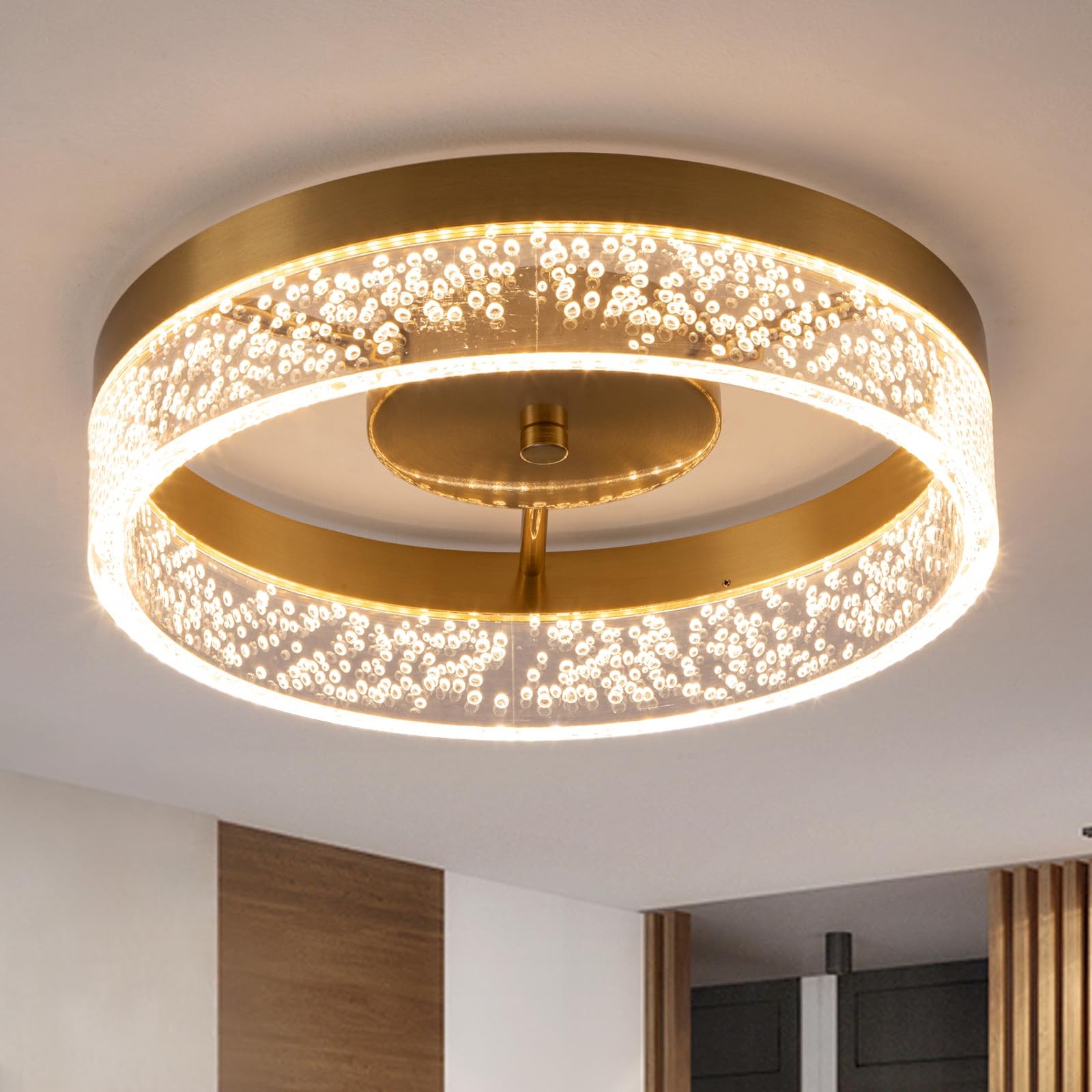 Plafonnier encastré LED 20W doré avec abat-jour en acrylique texturé pour entrée chic