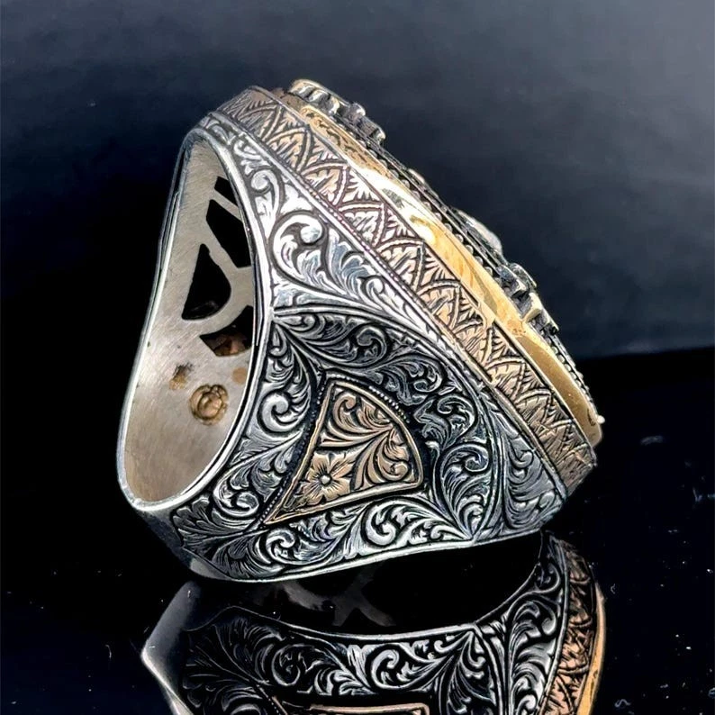 Anillo grande de plata de ley 925 hecho a mano de piedra de diamantes para hombre Foto 2 de 4