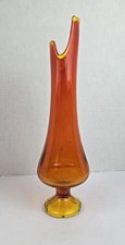 Vintage LE Smith Simplicity Smoothie Pedestal Amberina Glass Swung Vase 16.5"