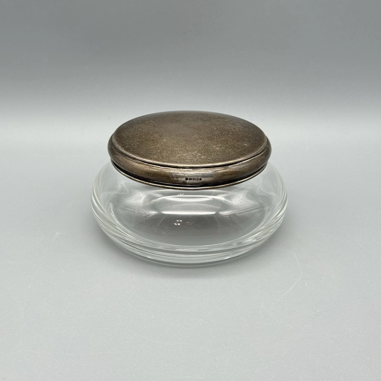 Antique Sterling Silver 925 Covered Glass Vanity Jar Powder Box RC Mark 2.6 oz