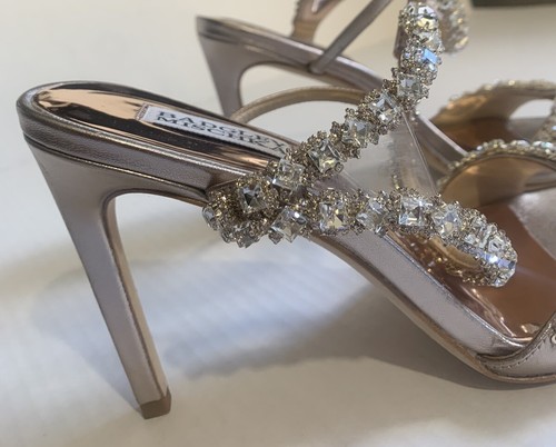 Badgley Mischka Sz 7.5 Champagne Crystal Akle Strappy Heeled Evening Sandals - Picture 6 of 8