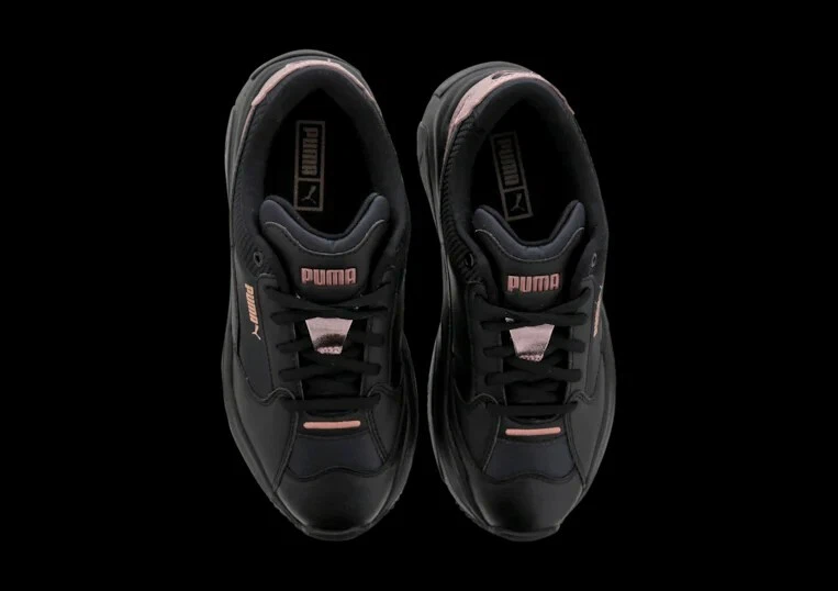 Puma Storm.Y Metallic Black Rose Gold Low Lace Up Chunky Womens Trainers. UK 3
