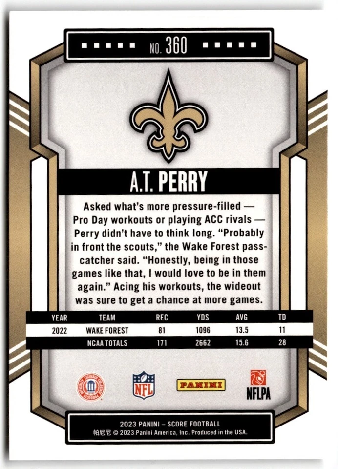 2023 Score A.T. Perry Rookie #360 New Orleans Saints - Image 2 of 2