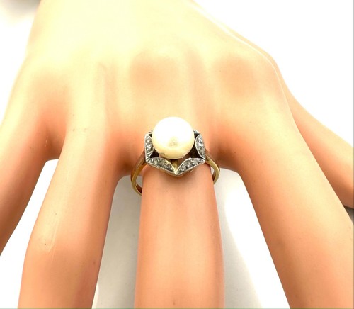 Magnífico Anillo Oro 18 Quilates - Perla Y Diamantes - 2,77 G - Imagen 2 de 3