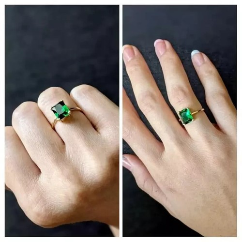 2.25Ct Green Emerald Lab Created Diamond 14K Yellow Gold Finish Engagement Ring - Picture 4 of 8