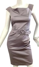 {MARCIANO} Dress Lavender Satin High Neck A-Line Stretch Belted Lined ~8