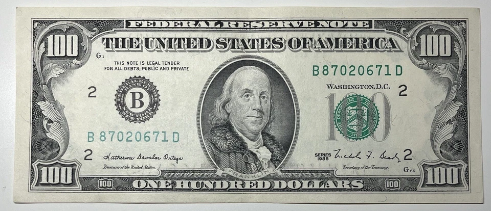 1988 Two $100 Hundred Dollar Bill Federal Reserve Note  New York, NY Vintage Old - Image 3 of 4