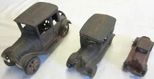 3-Vintage Cast Iron Toy Cars- Model T Coupe, Model T Sedan & AC Williams Coupe