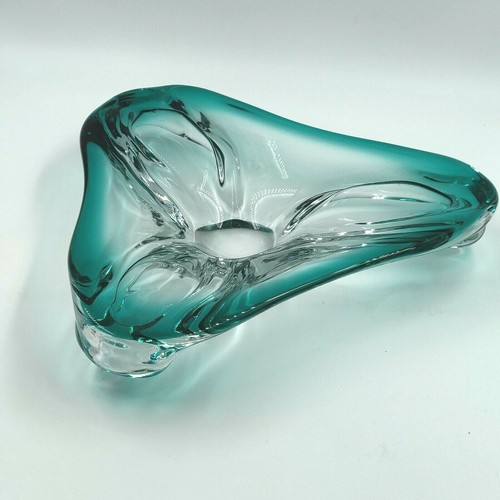 Vintage Murano Art Glass Aqua Blue Ashtray Trinket Dish Candle Candy Dish - Picture 2 of 12