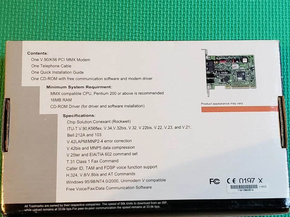 PCI MMX Internal Voice Data Fax Modem for Desktop, 56K V.90. (Conexant Chipset) - Image 2 of 3