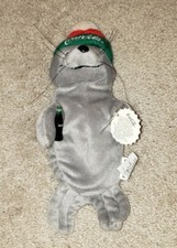 Vintage 1997 Coca-Cola Gray Seal In Ski Cap 0114 Bean Bag Plush Green Red