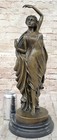Handmade Bronze French Artist`s Seductive Maiden Sculpture Statue on Round Gift