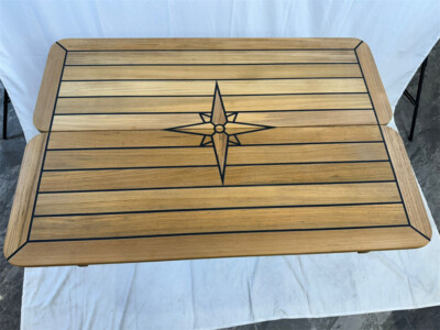 Folding Teak Table Top 26.8/13.4x39.4 Inch Rectangular Star Inlay Marine Boat RV