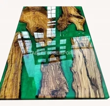 Green Resin Dining Corridor Center Acacia Table Top Handmade Furniture Home Deco